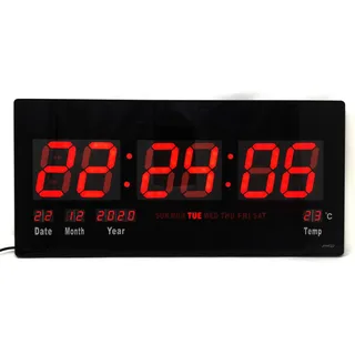 Starlet24 LED Wanduhr mit Datums- und Temperaturanzeige große LED-Anzeige 45x22cm (JH4622) Rot
