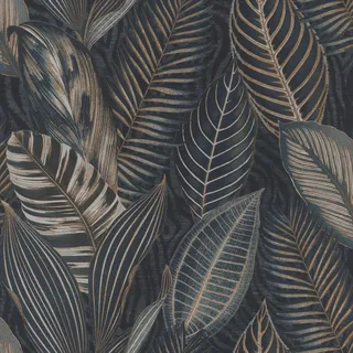 Rasch Textil Vliestapete Botanical Jungle 53 x 1005 cm 27 g Blau/Gold/Orange 751840