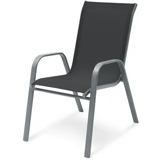 MAT-COMPANY Gartenstuhl Stapelstuhl Hochlehner Schwarz Stahlgestell pulverbeschichtet Textilene Sitzfläche mit Armlehnen stapelbarer Outdoorstuhl für Garten Terrasse Balkon Wintergarten