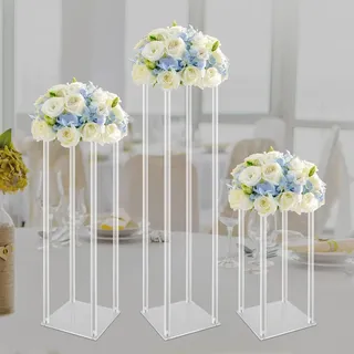 3 Pcs Hohe Klare Blumenständer Rechteckige Blumensäule Aus Acryl, Abnehmbar Geometrische Blumenregale Blumenboden Vase, Hochzeit Blumenvasen Säule Tafelaufsätze Mit Acrylplatte (40/60/80 Cm)
