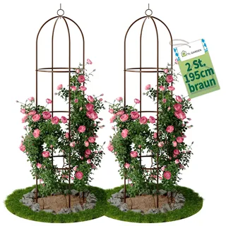 TTL GARDEN 195x40cm Obelisk Rankhilfe XL braun 2er Set - Rosen Rankgitter | - Metall rostfrei für Kletterpflanzen Rosen Clematis - pulverbeschichteter Stahl 195 cm hoch 40cm Ø Rankturm Tomaten Gurken