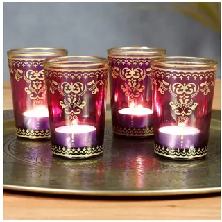 Casa Moro Teelichthalter Kerzenhalter Glas Violet Lila Gold 6er Set Teelichter Kerzen Tischdeko (einzigartige Wohn Ramadan Deko), Teelichthalter im orientalischen Stil TGL-1002