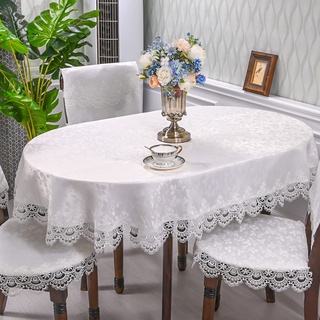 Yizunnu Vintage bestickte Spitzen-Tischdecke, ovale Tischdecke, luxuriöses Cutwork-Deckchen für Zuhause, Küche, Hotel, Party, TV-Schrank (weiß, 140 x 200 cm)