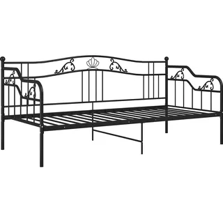 vidaXL Schlafsofa Bettgestell Tagesbett Metallbett Bettsofa Einzelbett Bett Sofabett Gästebett Sofa Couch Jugendbett Schwarz Metall 90x200cm