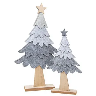 Logbuch-Verlag Dekofigur 2 Tannenbaum Figuren Set aus Filz & Holz grau Weihnachtsdeko 26-40 cm grau