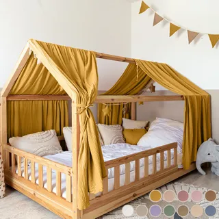 lilimaus Hausbett Himmel [in 12 Farben] Betthimmel Hausbett aus 100% Baumwolle Musselin - Stoffhimmel für Hausbett Deko Mädchen & Jungen - Himmel für Hausbett Kinder - Bett Vorhang Kinderbett