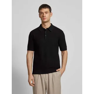 Regular Fit Poloshirt mit Strukturmuster, Black, S