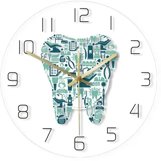 Tiamu Kreative Zahn-Thematische Wanduhr, 30 cm Digital Wanduhr Ohne Tickgeräusche, Acryl Zahn Zeit-Uhr für Zahnarzt Zahnklinik Familie, Groß Rund Küchenuhr Heimdekoration Geschenk