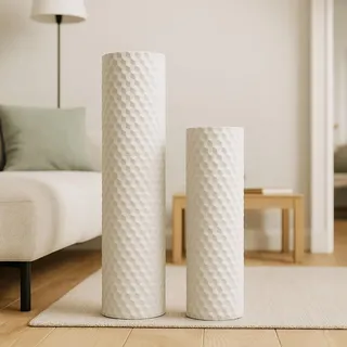Leewadee Große Bodenvasen im 2er Set 60/47 cm - Hohe Metall Deko Vasen in Weiß für Wohnzimmer Dekoration