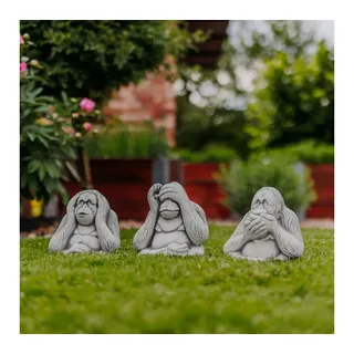 gartendekoparadies.de Gartenfigur Drei Affen Nichts sehen, hören, sagen, Steinfiguren, H. 22 cm, 18 kg, Frostsicher grau