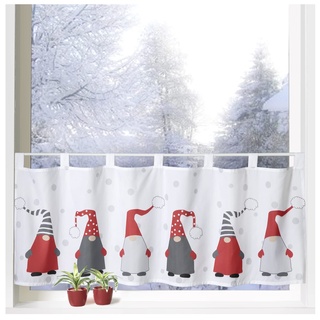 heimtexland ® Scheibengardine Weihnachten 45x120 Dekoration Fenster-Deko Weihnachts-Gardine Wichtel Rot Grau Typ651