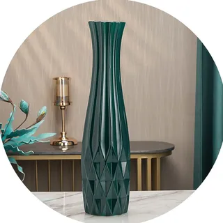 Grüne keramische Blumenvase, große Bodenvase, dekorative hohe Blumenhalter, für Moderne rustikale Home Decor Vase, Freunde und Familie (Color : Green, S : 16x59cm)