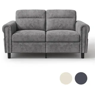 BEALIFE 2-Sitzer Sofa 152x76x84 cm, mit Stauraum, Kompaktes Wildledersofa mit Lordosenstütze & Seitenfach, dunkelgrau/weiß | AR72 Wohnzimmer Sofa - Dunkelgrau