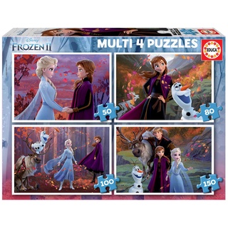 Educa - Die Eiskönigin 2, 4in1 Puzzleset mit 50/80/100/150 Teilen für Kinder ab 5 Jahren, ELSA und Anna, Olaf, Disney, Frozen II (18640)