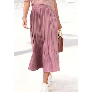 LASCANA Maxirock mit Plisseefalten aus edel glänzender Ware festlicher Faltenrock, Plisseerock in Midilänge, eleganter Satinrock rosa 42