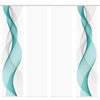 Home Fashion 94669, 4er-Set Schiebegardinen 'OPALIA' | 4X 245 x 60 cm | inkl. Zubehör | Farbe:, Farbe:türkis