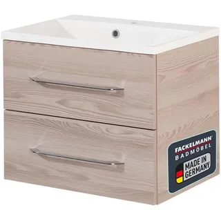 FACKELMANN Waschtischunterschrank inkl. Gussbecken B.CLEVER/Soft-Close-System/Maße (B x H x T): ca. 60 x 48,5 x 46 cm/Möbel fürs WC oder Badezimmer/Schrank: Braun hell/Becken: Weiß