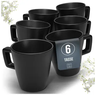 PURE LIVING INTERIOR DESIGN Geschirr-Set Manhattan Becher, 6er-Set, 460 ml, Schwarz, Steingut, 6 Personen, Steingut, Urbanes Matt-Schwarz Design, Klare moderne Formen, Massives Steingut ... schwarz