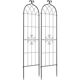SucceBuy Rankgitter 2er-Set, 180 x 52,5 cm, Metall Rankhilfe mit Pulverbeschichtung & Verriegelung, Kletterhilfe für Garten, Spalier für Blumen, ... - Schwarz