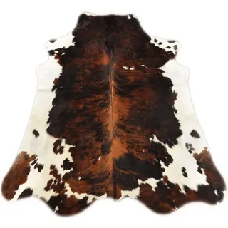 Kuhfelle Online & Nomad Echtes Kuhfell Teppich – Rinderfell Natur/Braun-Weiß Tricolor – Premium Qualität, weich & langlebig – Dekofell für Wohnzimmer, Schlafzimmer & Büro (XL: 230 x 200 cm)