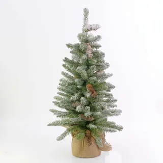 artplants.de Mini Christbaum Wien im Jutesack, beschneit, 60cm, Ø 40cm - Tannenbaum Plastik