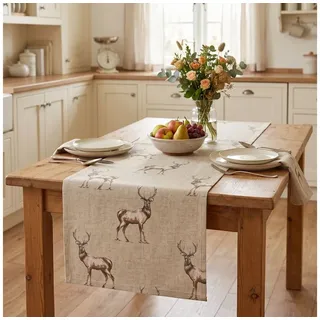 SCHÖNER LEBEN. Tischläufer Fryett`s Landhaus Hirsch natur braun, made in Germany,handmade beige|braun