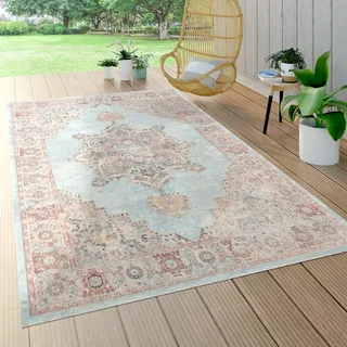 Paco Home Outdoor Teppich Wetterfest Wohnzimmer Balkon Küche Schlafzimmer Marokkanisch Muster Ornamente Mandala Türkis Blau, Grösse:60x100 cm
