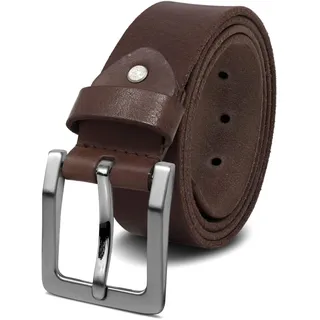 ROYALZ 'Oakland' Antik Vintage Ledergürtel Herren Büffel-Leder aus robusten 4mm Voll-Leder Dornenschließe, Größe:Bundweite 90 cm = Gesamtlänge 105 cm, Farbe:Dunkelbraun - Schnalle gebürstet - Bundweite 90 cm = Gesamtlänge 105 cm