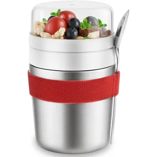 Torven Edelstahl Müslibecher to go mit Löffel, Joghurtbecher to go 720ml | Doppelwandiger Vakuum-Isolier Joghurtbecher müslibox Kinder und Erwachsene für Porridge Müsli & Cornflakes​