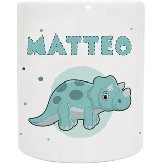 Personalisierte Spardose mit Namen und Dino | Triceratops