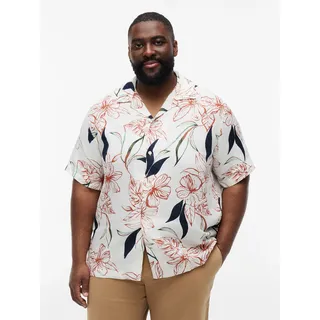 Leinenhemd "BT-LINEN RESORT PRINT REGULAR FIT", Herren, Gr. 4XL (64), N-Gr, bunt (ivory petal, allover), Web, Obermaterial: 100% Leinen, TOMMY HILFIGER BIG & TALL, regular fit normal, Hemden, mit Tropen-Print, Große Größen