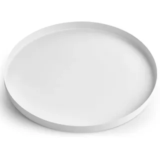 Yvttve Deko Tablett Weiß Rund mit 3 Anti Rutsch | Rundes Serviertablett Weiß Design Dekoteller und Dekotablett aus Metall für Adventskranz Teller (Ø 30 cm)
