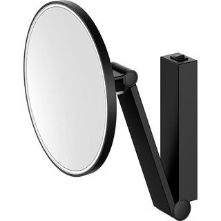 Keuco Wand-Kosmetikspiegel mit Schwenkarm, LED-Beleuchtung, 5-facher Vergrößerung, Wippschalter, 20x20cm, rund, schwarz-matt, Kippschalter, iLook_Move