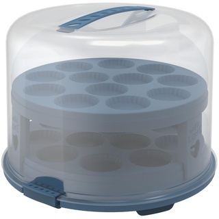 Rotho Fresh Tortenglocke hoch mit Trays, lebensmittelechter Kunststoff (PP) BPA-frei, blau/transparent, (35.5 x 34.5 x 26.0 cm)