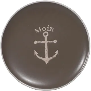 Maritimes Steingut-Geschirr, taupe – Frühstücksteller, Anker, Ø20,5 cm | Mix & Match Serie aus Keramik - nautische Motive zum Kombinieren - Küchenzubehör, Geschenkartikel – Seaside No.64