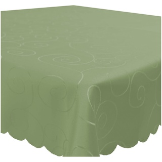 Tischdecke Damast Ornamente Circle, 90x90 cm Lindgrün, edel bestickte Tischdecken, Tischdeko Wohnzimmer Esszimmer, Tischtuch Bügelfrei und Fleckenabweisend, pflegeleicht waschbar