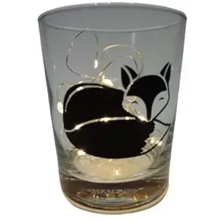 Lichtidee Teelicht Glas Windlicht Tischlicht Print mit Fuchs schwarz Herbst Waldtiere Handmade Unikat Ostern Muttertaggeschenk, Höhe 8cm,