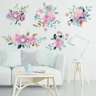 Florale Wandtattoos, Farbenfrohe, Abnehmbare Wandaufkleber Mit Floralen Motiven, Florale Wandtattoos Für Mädchenzimmer, Wohnzimmer, Kinderzimmer, Homeoffice, Kinderzimmerdekoration, Babyzimmerdekorati