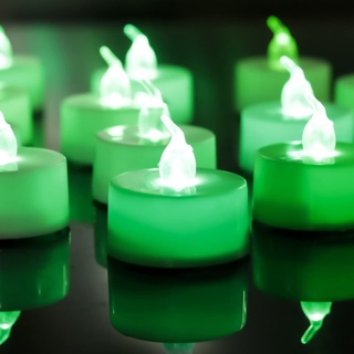 LANKER 24 Stück LED Teelichter Kerzen - flackernde grüne flammenlose Teelicht Kerze - langlebige batteriebetriebene gefälschte Kerzen - Dekoration für Halloween und Weihnachten (Grün - 24 Stück)
