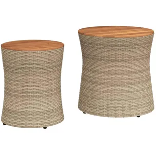 vidaXL Garten-Beistelltische 2 Stk. mit Holzplatte Beige Poly Rattan