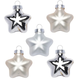 Inge Glas Magic Mini-Weihnachtskugeln Sterne 4cm 8 STK | Weihnachtsbaumanhänger Sterne aus Glas | in Karton-Box (Cloud Dancer | beige weiß)