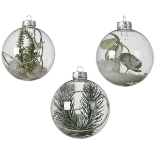 Weihnachtskugeln Zweige mit Schnee 8cm 3er Set - echtes Glas mit Aufhänger - 3er Set