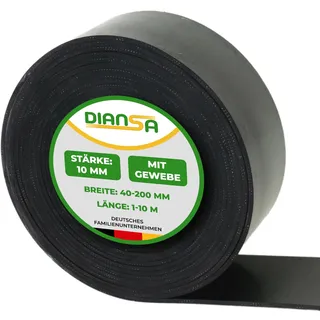 Gummistreifen 10mm dick 50 mm breit mit Gewebe bis 10 m Länge Hartgummi Vollgummi Gummiauflage Gummiplatte Gummimatte Schüefleiste (4000x50x10 mm)