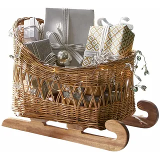 Loberon Deko-Schlitten Quileta, braun | Handgeflochten, für Dekoration & Geschenke, Weihnachtliches Dekoobjekt, Weihnachten, Winterdeko, Rattan, Kiefernholz