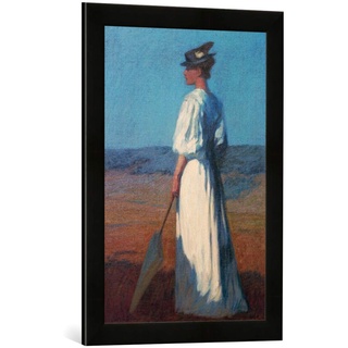 Gerahmtes Bild von Otto Ubbelohde Frau in Weiß, Kunstdruck im hochwertigen handgefertigten Bilder-Rahmen, 40x60 cm, Schwarz matt