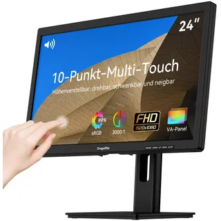 24 Zoll Touchscreen Monitor VA PC Touch Screen Kontrastverhältnis 3000:1 | Höhe/Drehung/Schwenk/Neigung einstellbar, 99% sRGB Touch Bildschirm FHD 1080P, 75Hz, Lautsprecher, HDMI, VGA, Typ-B, VESA