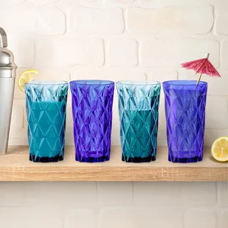 Garden Mile 600 ml Hartplastikgläser für Erwachsene und Kinder, große farbige blaue Kunststoff-Trinkgläser, Set mit 4 unzerbrechlichen Kunststoff-Pint-Gläsern, wiederverwendbar, für Camping, Picknick