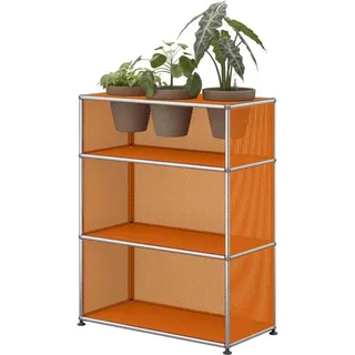 USM Haller Sideboard, mit perforierten Metallelementen und Pflanzeneinlage Reinorange