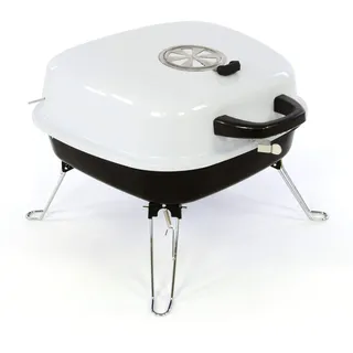 Mini Koffer-Grill Holzkohlegrill für Garten Terrasse Camping Festival Picknick Party BBQ Barbecue ca. 34 x 36 cm Grillfläche weiß