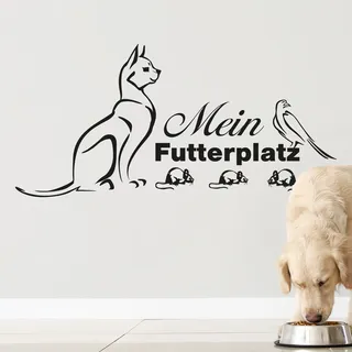 GRAZDesign Wandtattoo Futterplatz Katze, Wandaufkleber Pfotenabdruck, Aufkleber Klebefolie, selbstklebend - 84x40cm / 070 schwarz